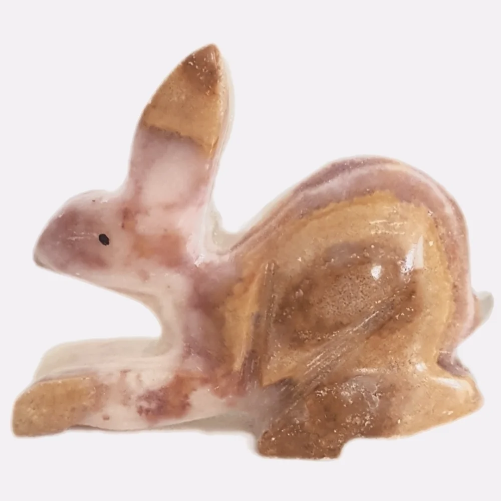 Vintage Onyx Stone Rabbit Figurine | Hand Carved Mini Animal Sculpture - Picture 1 of 8